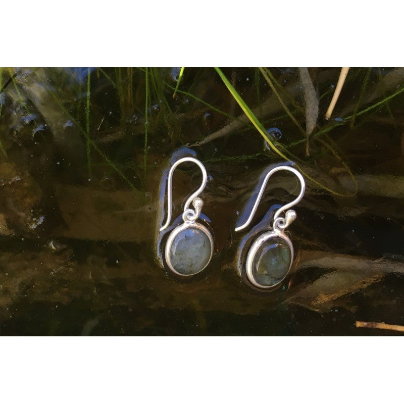 boucles d'oreilles pendantes ovales pierres naturelles