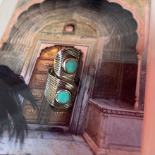 Bague large en argent 925em avec 2 turquoises  bohème Atelier Jaïpur