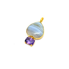 Pendentif doré Agate Blue  et améthyste harmonie douce