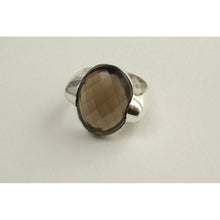 bague argent 925e avec quartz fumé biseauté