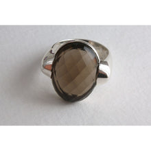 bague argent 925e avec quartz fumé biseauté