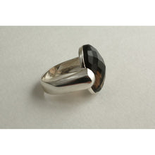 bague argent 925e avec quartz fumé biseauté