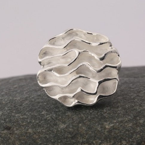 Bague En Argent Massif Motif Vagues - Taille 56, Occasion