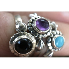 bague fine pierre ronde semi-précieuse et argent