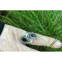 Bague fine pierre en argent goutte travaillée