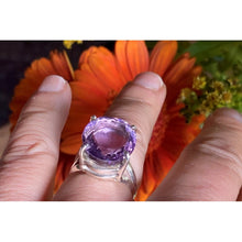 bague grosse améthyste facettée sur argent