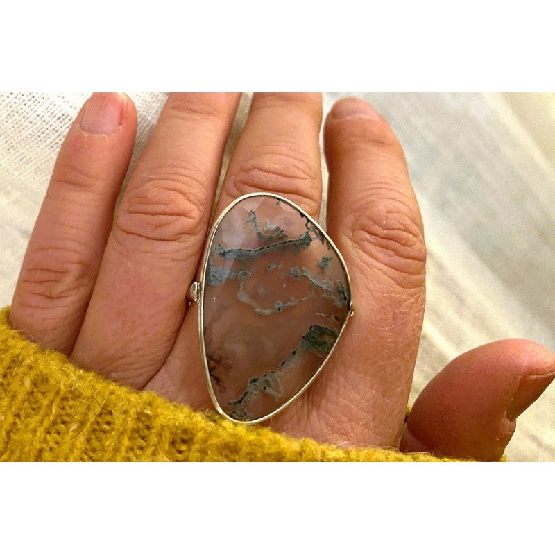 bague plateau en argent et agate veinée