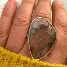 Bague argent 925 plateau agate mousse verte, création artisanale Jaïpur