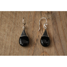 Boucles d'oreilles argent 925e et agate noire
