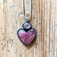 Pendentif argent Coeur dévotion avec Rhodochrosite et quartz rose,création Princesses