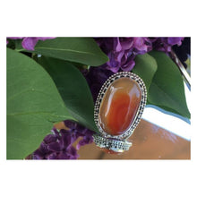 grosse bague orange: cornaline et argent